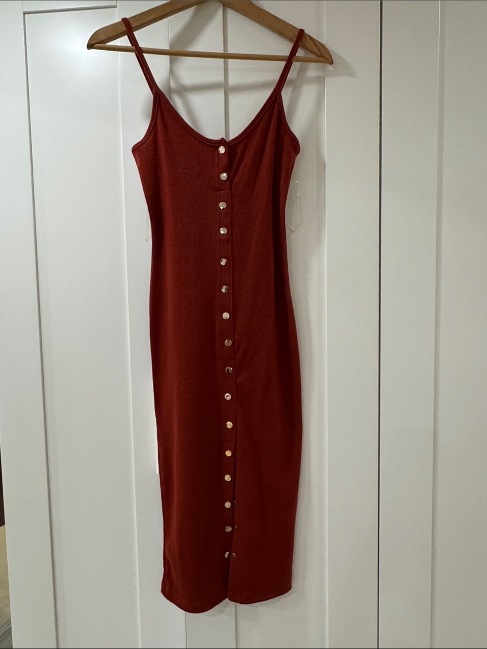 Revamped Rust Button-Front Midi Slip Dress
